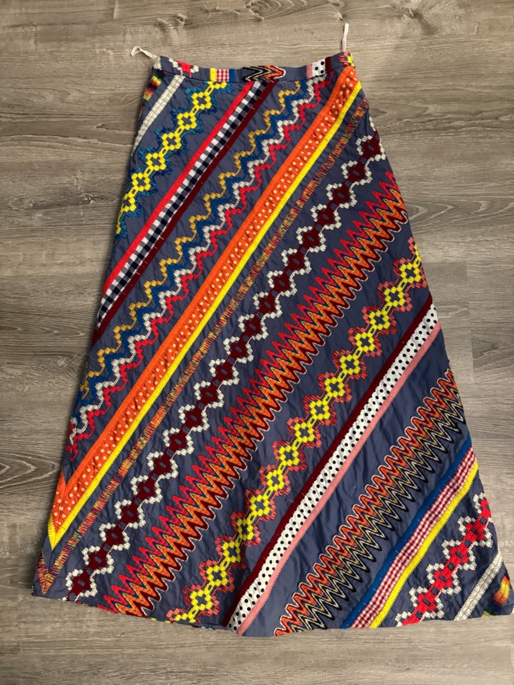 Tory Burch Blue Multicolor Diagonal-Stripe Clemente Maxi Skirt - Picture 2 of 7